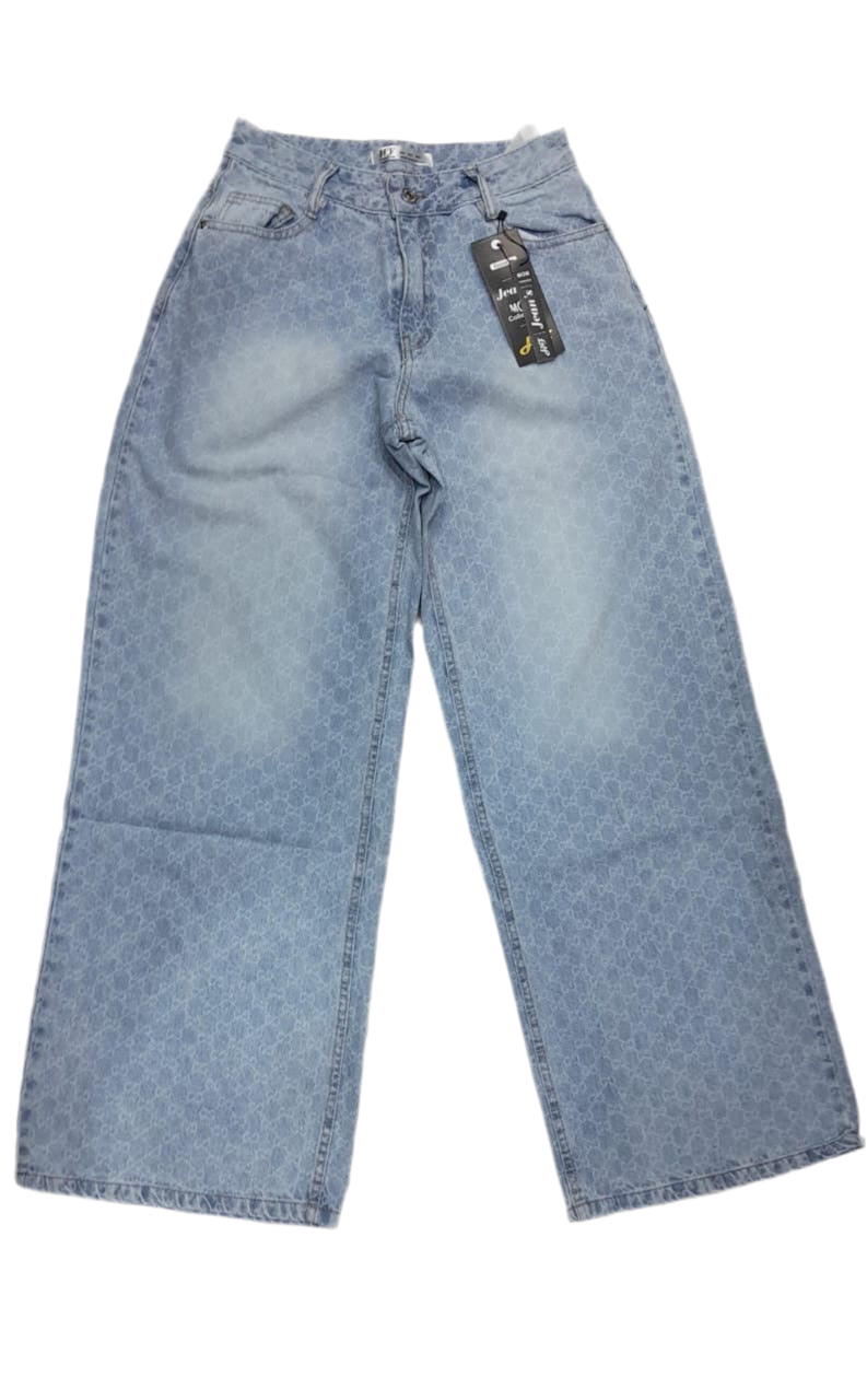 Jean taille haute  imprimée  gucci Bleu délavé