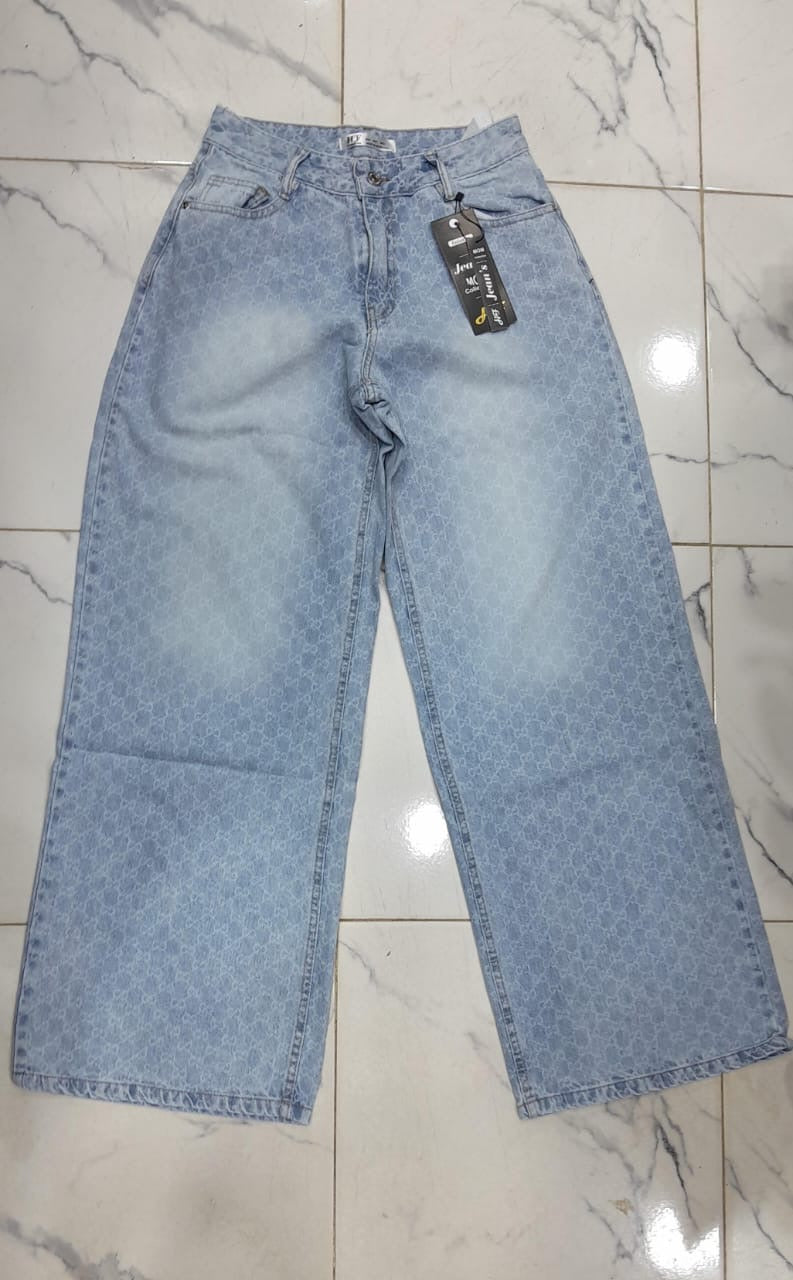 Jean taille haute  imprimée  gucci Bleu délavé